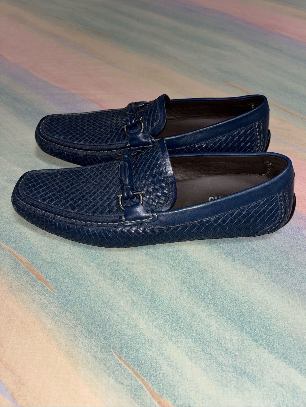 Size 13 Salvatore Ferragamo Parigi Gancini Logo  Blue Leather Drivers RARE!$$895 - Picture 4 of 12